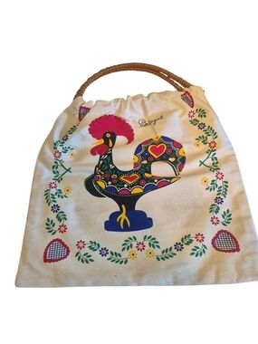 Vintage Portugal Tote Canvas Rooster  Folk Art